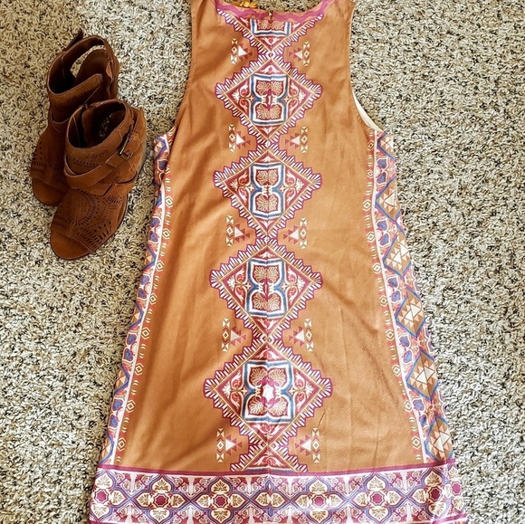 Flying Tomato Lace Up Piece Print Faux Suede Dress Boho - Picture 4 of 5